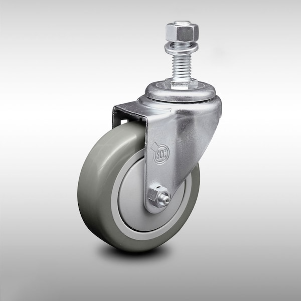 4 Inch SS Gray Polyurethane Wheel Swivel 12mm Threaded Stem Caster SCC